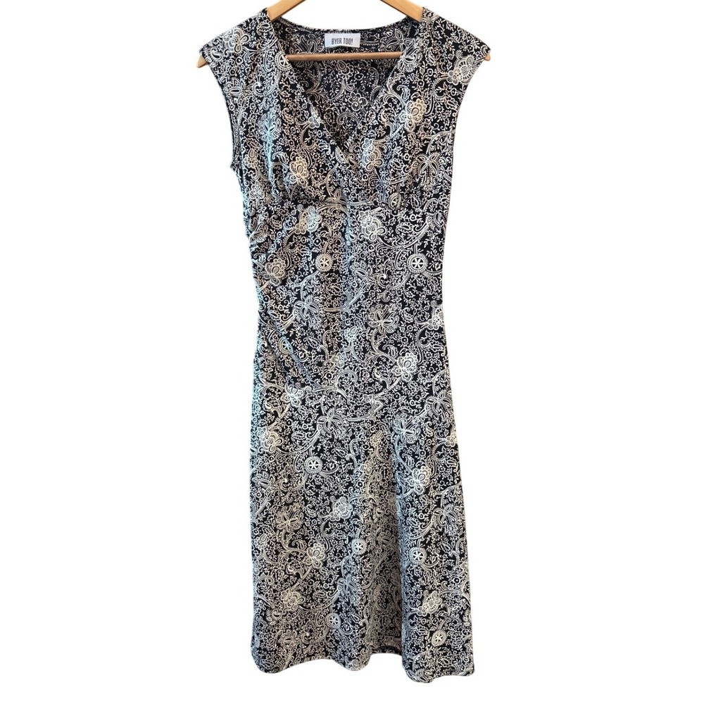 Byer Too! Black & White Paisley V-Neck Sleeveless Midi Dress Career Casual
